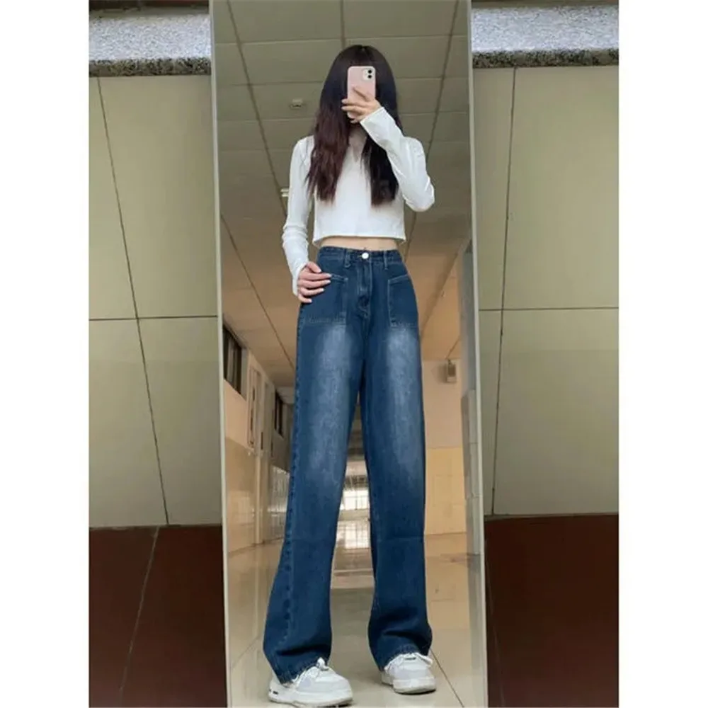 빈티지 헐렁한 청바지 여성용, 패션 캐주얼 와이드 레그 청바지, 한국 여성 스트리트웨어, 루즈 힙합 스트레이트 데님 팬츠 바지, 2xl