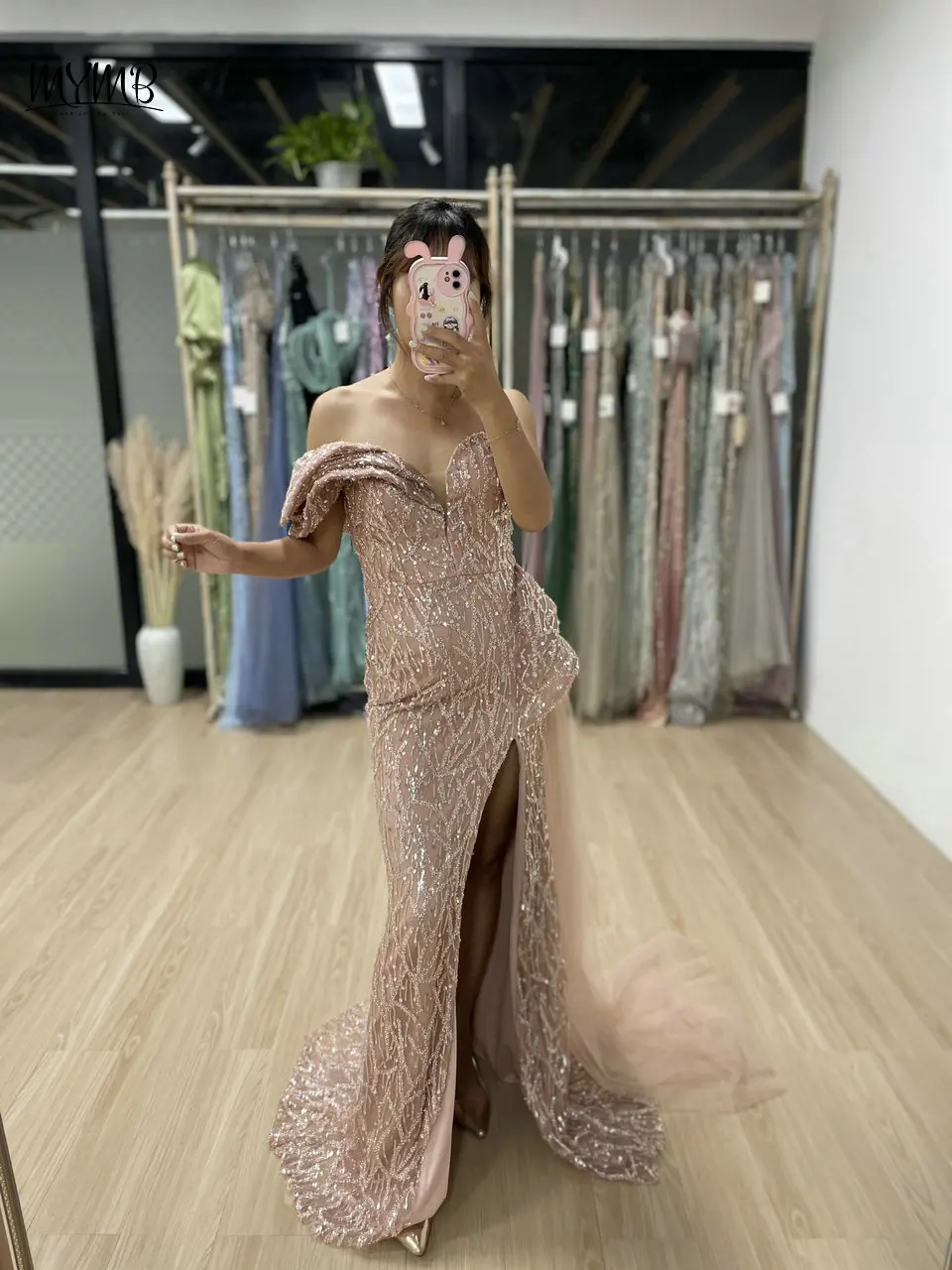 MYMB Atemberaubende, mit Perlen verzierte, schulterfreie Meerjungfrau-Abendkleider für Hochzeit, Party, Arabisch, sexy High Split, formelle Abendkleider MY30001 – Detail 6