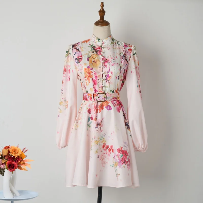 

Real Shot Spot Spring and Summer New Australian Design Positioning Printing Button PocketAWord Temperament Dress Skirt