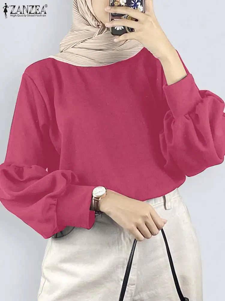 

ZANZEA Casual Turkey Hijab Blouse Fashion Holiday Chemise Female Puff Sleeve O-Neck Tunic Tops Woman Vintage Party Shirt 2024