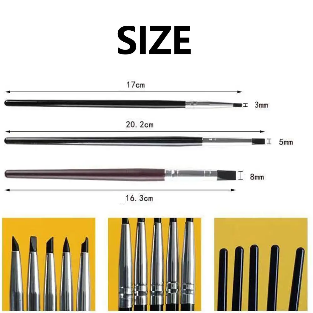 Description Picture 5 of item5Pcs Silicone Nail Art Pen Brush Carving Emboss Hollow Pottery Sculpture Brush UV Gel Shaping Clay Dotting Polish DIY Tools Set