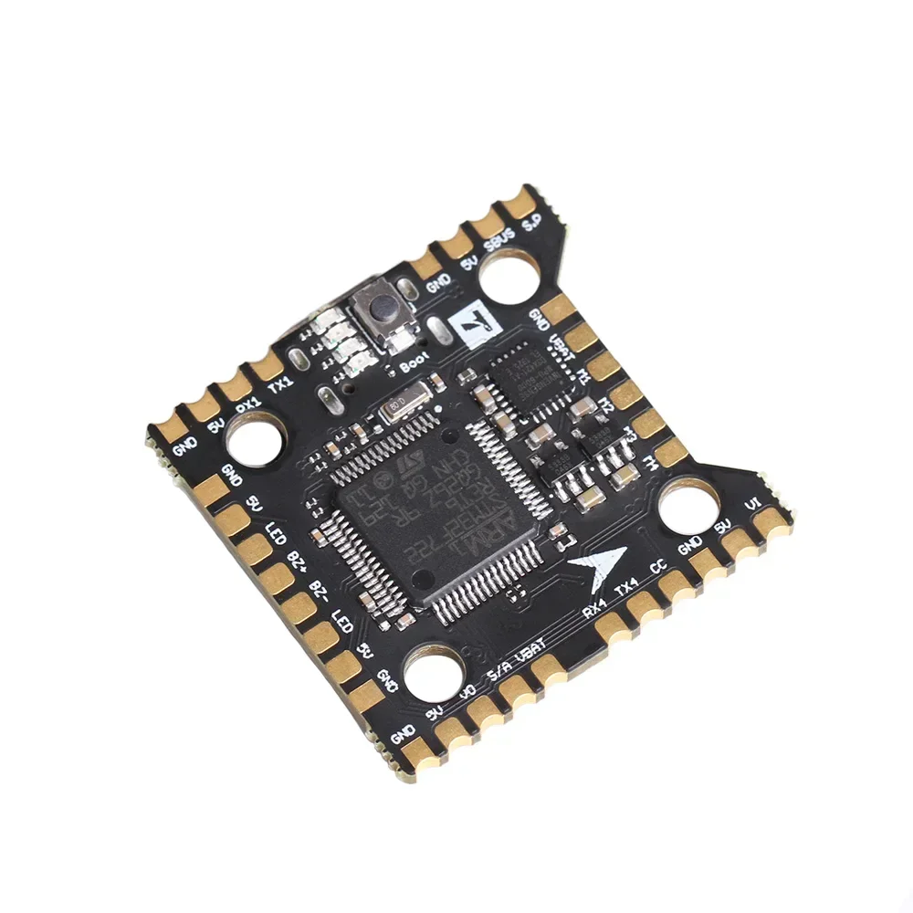 Câblage et connecteurs du contrôleur de vol T-MOTOR Mini Racer F7 pour drone de course, prêt à l'installation.
