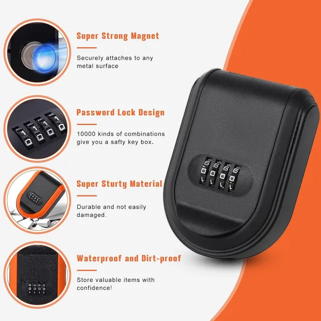 Magnetic Key Lock Box 4 Digit Code Combination Lockbox for Keys Outside Resettable Thickened Plastic Portable Security House Key 2