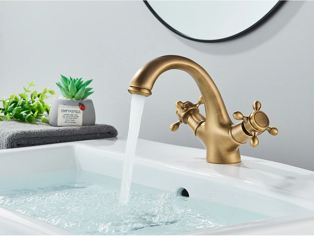 POIQIHY Antique Bathroom Faucet Mixer Image 7