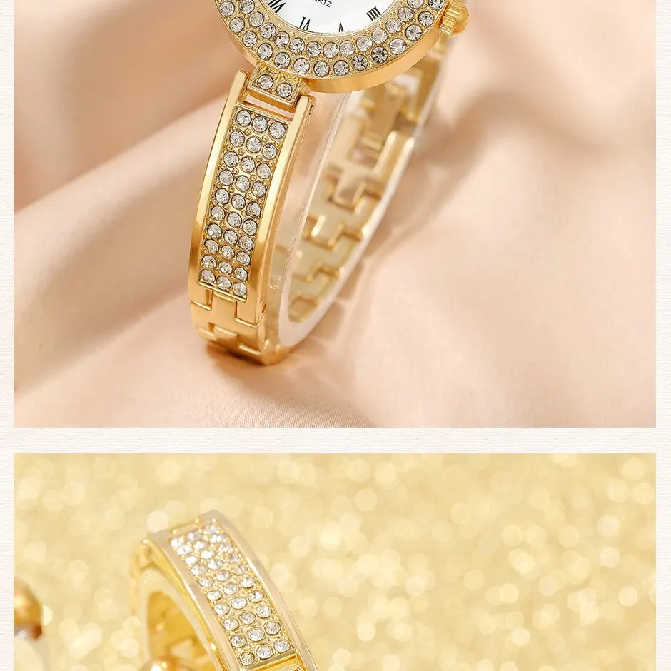 5 squisiti orologi al quarzo, set di gioielli rotondi alla moda, orologio da donna, collana di strass, orecchini, set di anelli_voghion.com