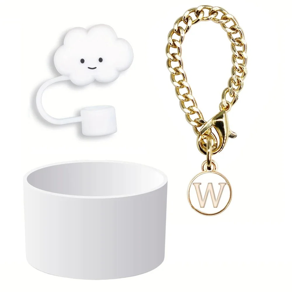 Charming Tumbler Accessory Set: Cute Cloud Straw Cover, Letter Charm & Silicone Boot