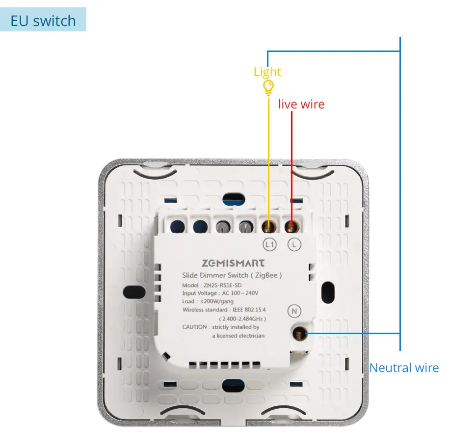 EU US Dimmer Switch Zigbee 1 Gang Light Switch with Slider for Percentage Contro