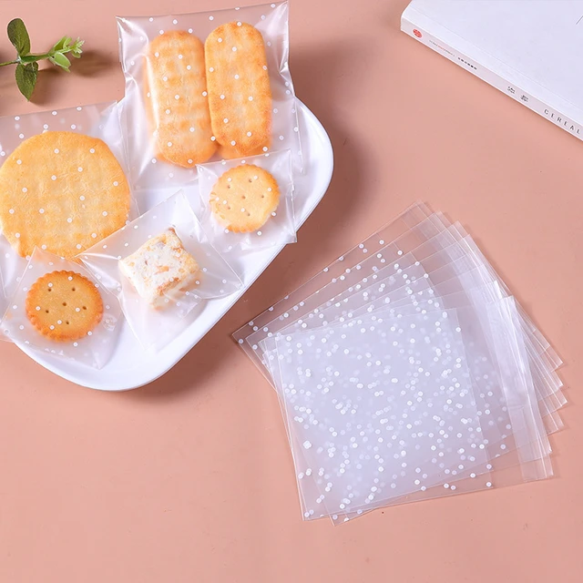 100PCS sacchetti di plastica trasparenti per biscotti Dot biscotti  autoadesivi fai-da-te Snack Candy Package