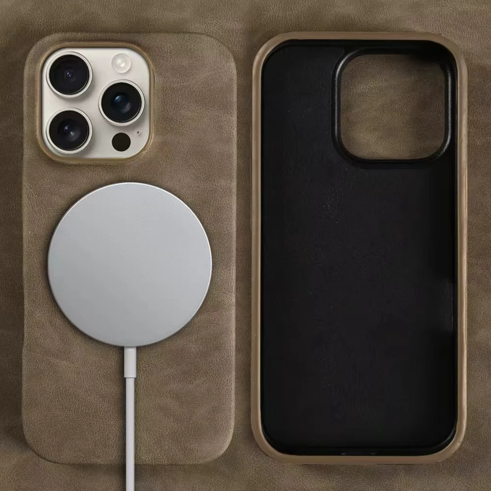 Elegant Retro Leather Magnetic Phone Case with Wireless Charging Capability