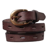 Retro Genuine Leather Women's Belt Pure Copper Button Western Cowboy Style Luxury Brands Jeans Belt Fashion Luxury Women Belt - Image 6