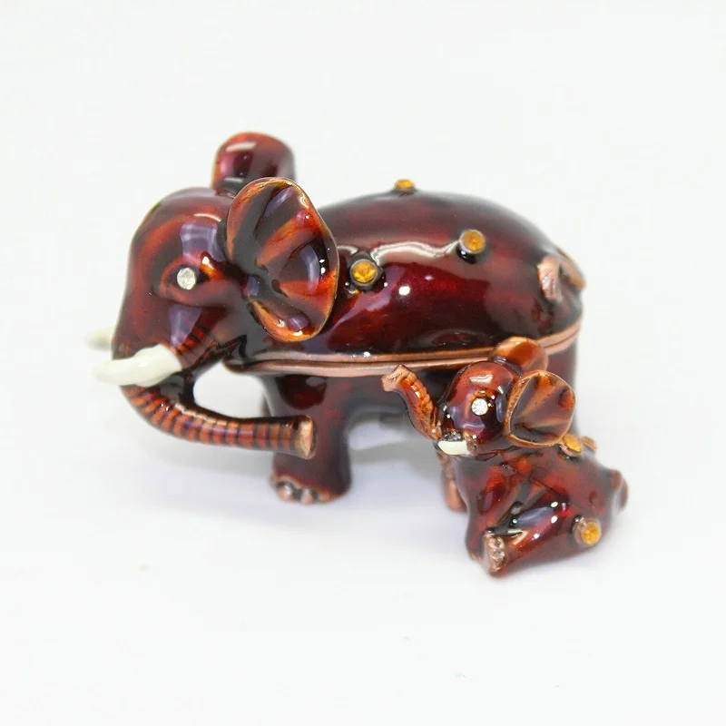 

SHINNYGIFTS Оловянная эмаль мать и ребенок Слоны шкатулка-безделушка с откидной эмалью ручная роспись фигурка украшения поделки