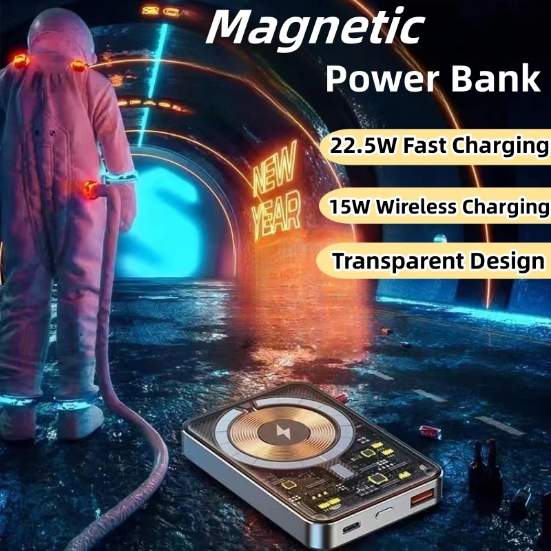 

15W Magnetic Qi Wireless Charger Transparent Power Bank for iPhone 14 Xiaomi Magsafe PowerBank 22.5W Fast Charging Spare Battery
