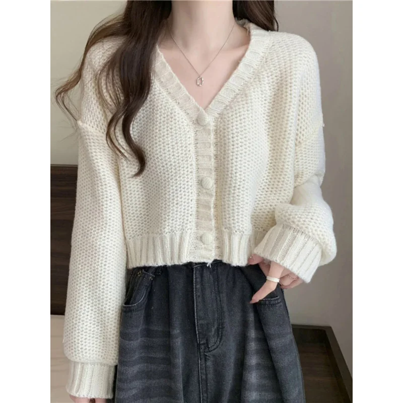 Women sweater cardigans V-neck button up casual knit sweet cardigan coat for woman 2024 Autumn Winter - 2
