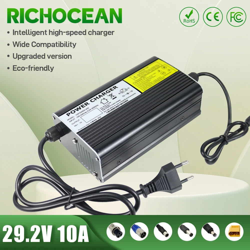 

RICHOCEAN 29.2V 10A 8S Lifepo4 Lithium Battery Charger For 24V Li-Ion Lipo Pack Ebike Electric Bike Aluminum Case with Fans CE