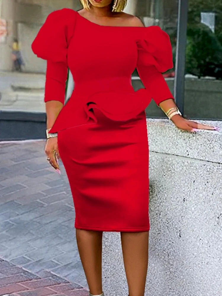 

Women Red Dress Peplum Bodycon Christmas Party Sheath Off Shoulder Female African Ladies Dance Celebrate Gowns Evening Plus Size