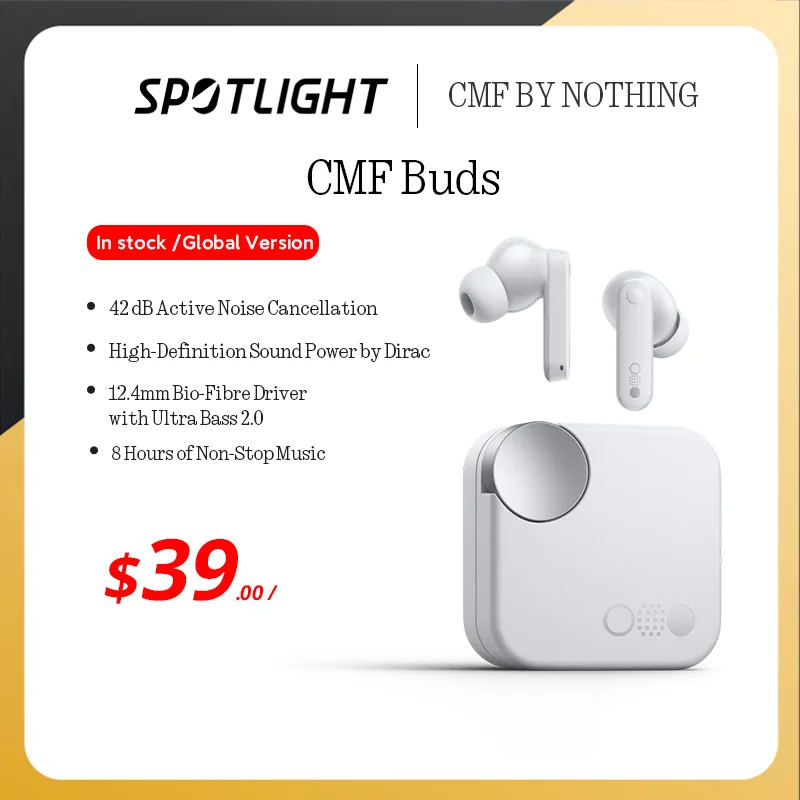 

Global Verison CMF by Nothing Buds with 42 dB ANC Active Noise Cancellation with Transparency Mode IP54 Bluetooth 5.3