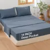 Simple&Opulence 1Pc Linen Cotton Fitted Sheet 14 Inch Deep Pocket Mattress Cover Natural Flax Breathable Bedding Set Bedsheet 4