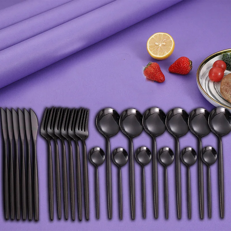 Black Cutlery Tableware Set 18/10 Stainless Steel 24/4pcs Knife Fork Spoon Gold Dinnerware Dinner Dishwasher Safe |