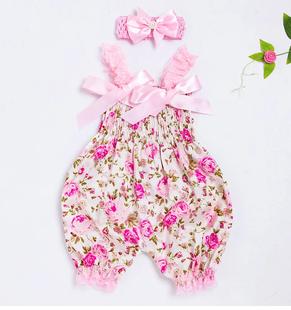 baby bodysuit dress New Girls Summer Backless Romper Baby Lace-up Bloomer Jumpsuit Infant Easter Print Polyester Newborn Photography Costumes Props baby clothes cheap