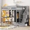 Full Loft Beds Stairway Loft Bed Frame with Wardrobe, Desk, Bookcase and Drawers, Gray Children's Wardrobes 1
