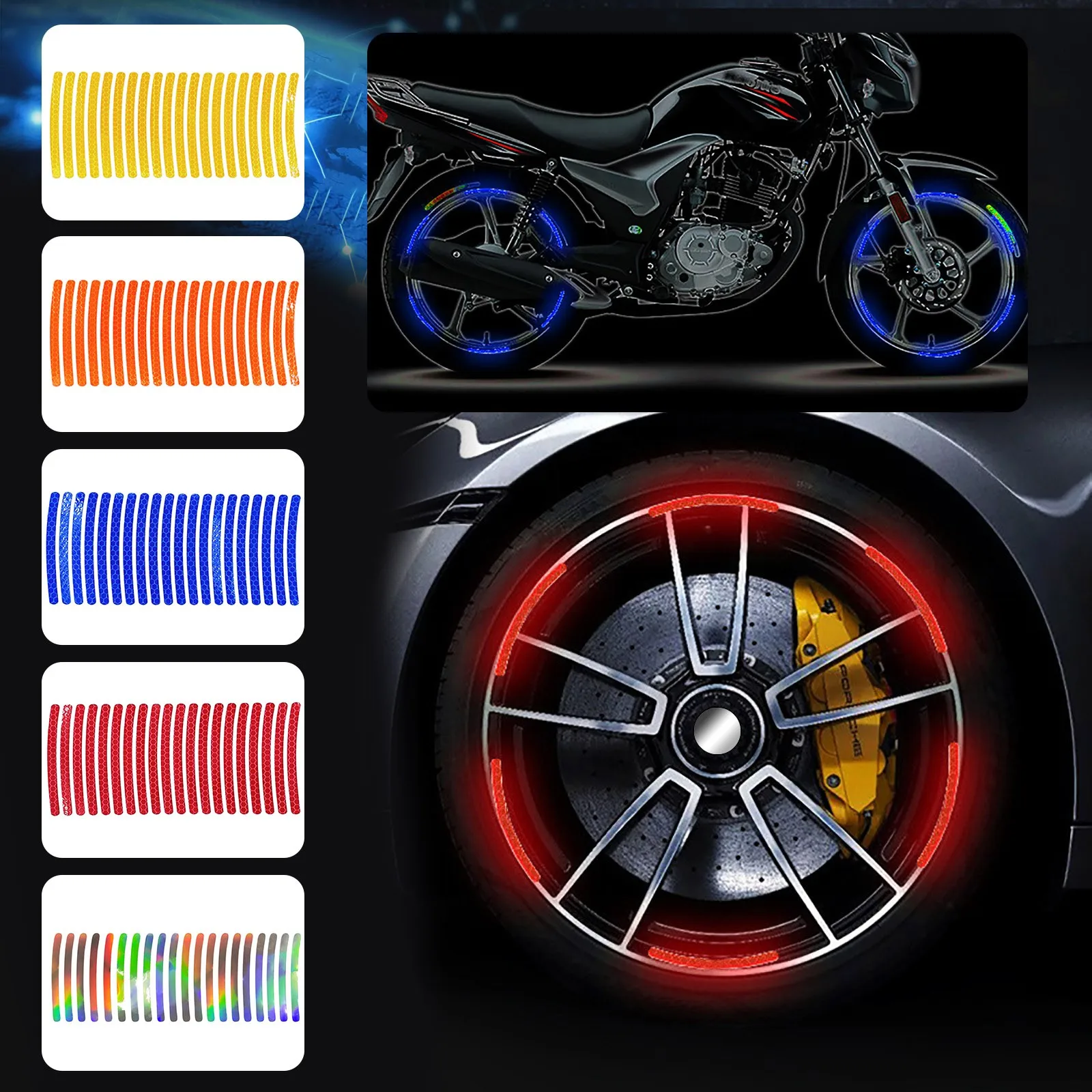 20pcs Car Wheel Hub Reflective Stickers Set Tire Rim Luminous