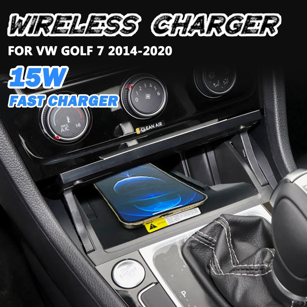 

Golf 7 Индукционное зарядное устройство Коврик QI Беспроводное зарядное устройство для VW Golf 7 2014-2020 Автомобильная центральная консоль 15 Вт Быстрая зарядка смартфона