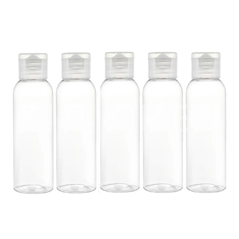 투명 플라스틱 여행용 병 플립 캡 5 개, 빈 병, 리필용 화장품 용기, 로션, 액체 50ml 60ml 100ml