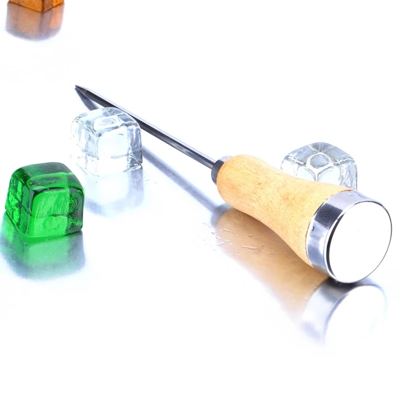 Ice Pick Ice Icing Breaker Wooden Handle Stainless Steel Pick Punch Crusher Cocktail Stick Fruit Bar Wine Tools Kitchen Tool
