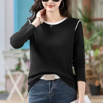 تي شيرت قطني للسيدات تي شيرت غير رسمي للسيدات Y2K ملابس الشارع الشهير تي شيرت أساسي للربيع موضة كورية بأكمام طويلة ملابس نسائية 2025 3