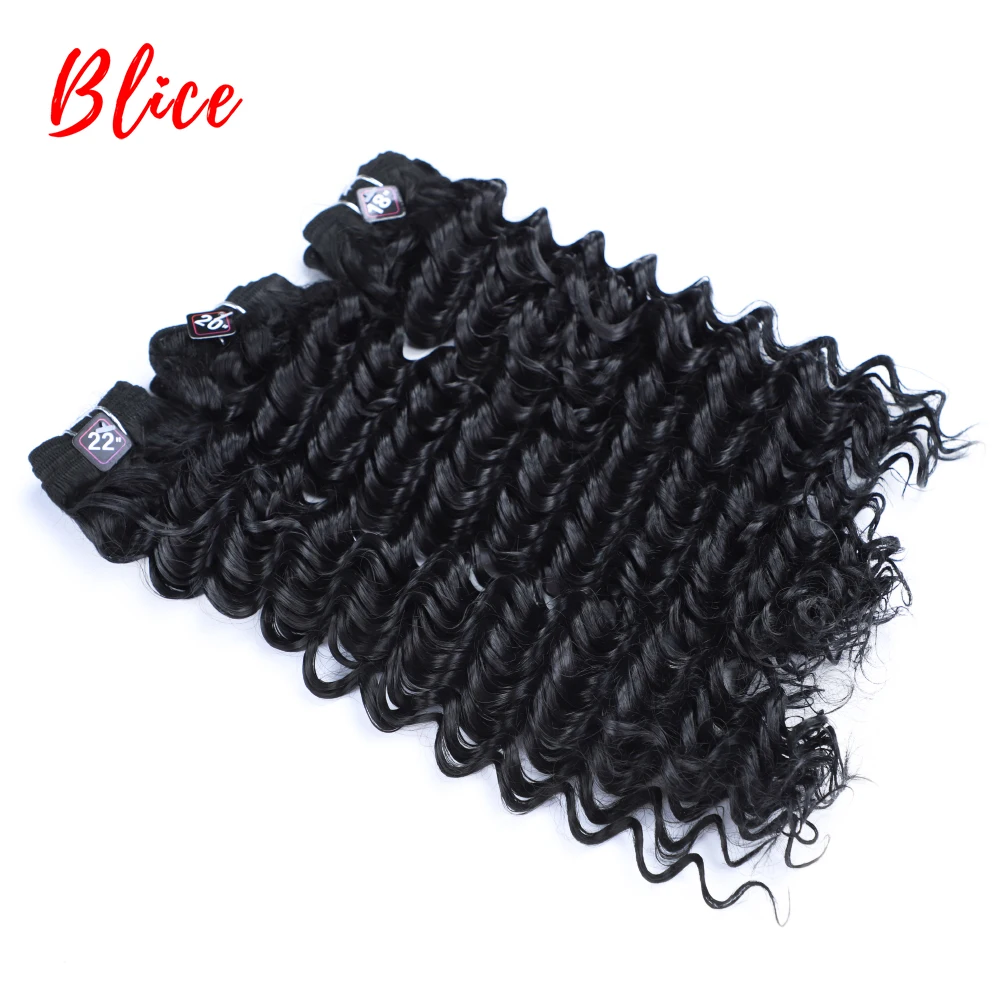 Blice Synthetic Hair Extension Deep Curly With Weft Weaving 1B# Black Water Wavy 3PCS/Lot Bundles 18"20"22Inch
