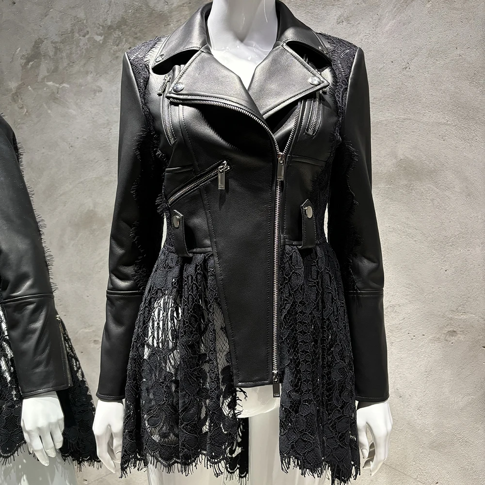 knee length dresses for ladies Women's Black Sheepskin Leather Trench Coat main image 1