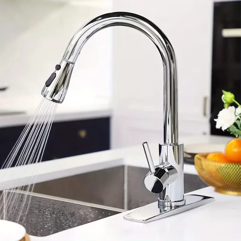 1pc Kitchen Faucet with Pull-Down Spray Single Handle High Arc Commercial Stainless Steel Brushed Nickel Kitchen Sink Faucet