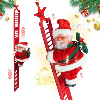 Animated Climbing Santa Claus Electric Toy Christmas Decoration Ladder Climbing Beads Santa Kid Holiday Gift Mall Party Ornament