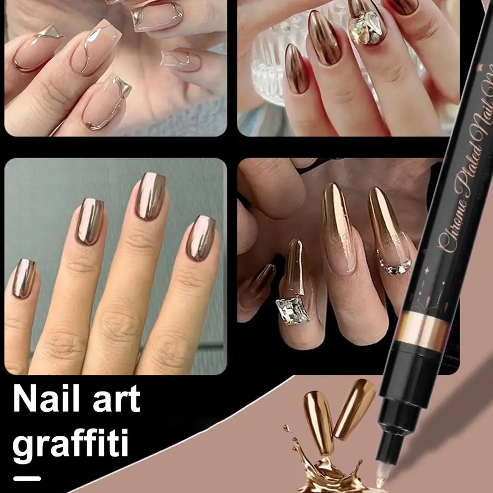 Nail Painting Pen Nail Design Pen Nail Art Pen Set for Diy Salon Fine Tip Chrome Marker for Glossy Mirror Effect Painting Gel 2