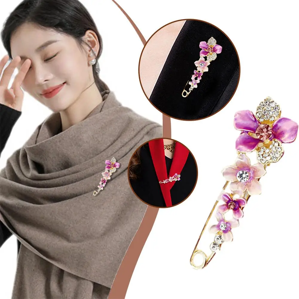 Versatile Shawl Flower Brooch Fashion Elegant Shiny Clothes Pin Cloak Lapel Crystal Accessory Dress Jewelry Fastener Shawl W9C1 vintage women cardigan collar metal clip shawl dress brooch rose shape sweater shawl clips buttons buckles clothes pins