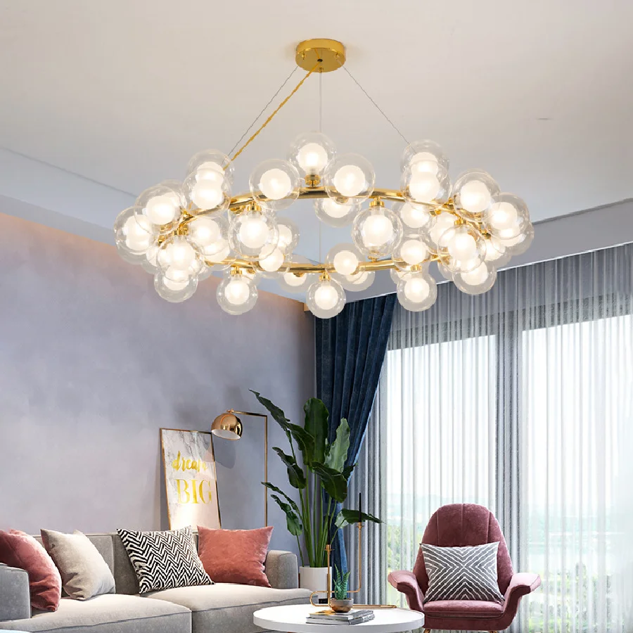 

2021 Nordic Creative Bedroom Bubble Ball Chandelier Modern Simple Living Room Light Luxury Magic Bean Molecular Lamp