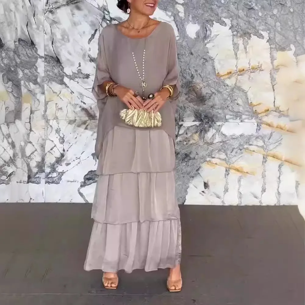 Casual Loose Chiffon Long Cupcake Dress Women's Artistic Style 3/4 Sleeve Round Neck Daily Vacation Maxi Dresses Summer 2024 - AliExpress 200000345 Casual Loose Chiffon Long Cupcake Dress Women's Artistic Style 3/4 Sleeve Round Neck Daily Vacation Maxi Dresses Summer 2024 - AliExpress 200000345