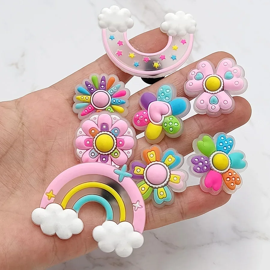 

1Pcs Translucent Design Flower Rainbow PVC Shoe Charms Accessory Shoe Upper Pins Buckle Decorations Badge Kids Gifts