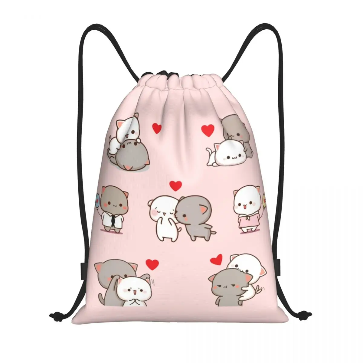

Custom Romantic Peach And Goma Mochi Cat Drawstring Backpack Bags Women Men Lightweight Gym Sports Sackpack Sacks for Shopping