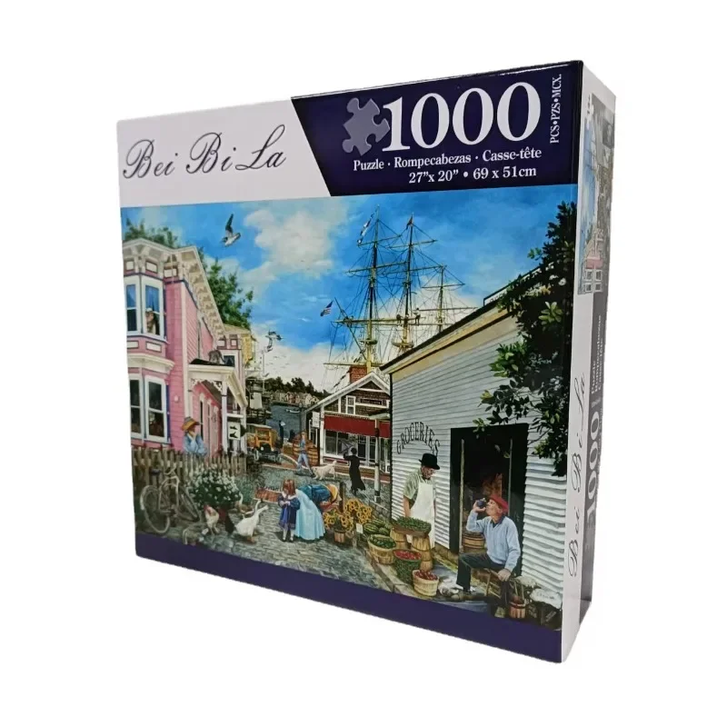 69*51cm Paper Jigsaw Puzzle 1000PCS Dock Town Landscape Painting Educational Entertainment  Adult Children Toys Christmas Gift 4