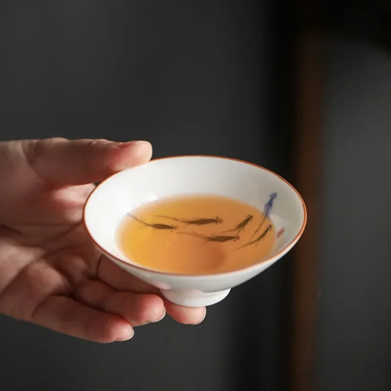 Chinese Ceramic Teacup Hand Painted Flowers and Birds Cup Travel Tea Bowl Household Porcelain Tea Set Master Cup 60ml