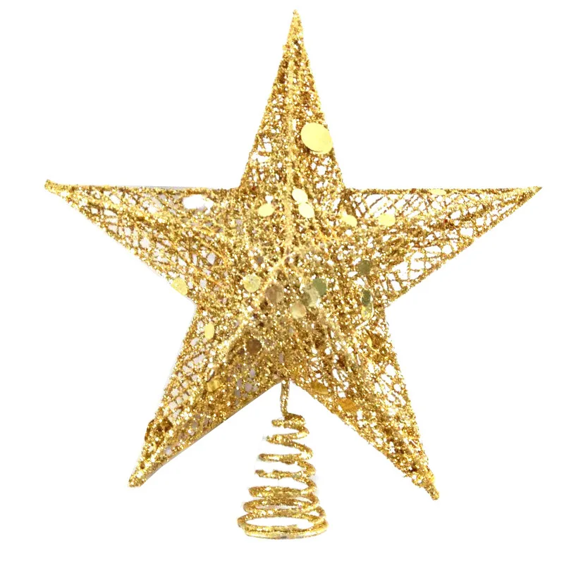 Golden Christmas Tree Top Star Iron Art Hollow Five Pointed Star Christmas Tree Top Festive Atmosphere Decoration christmas tree decoration christmas star decoration