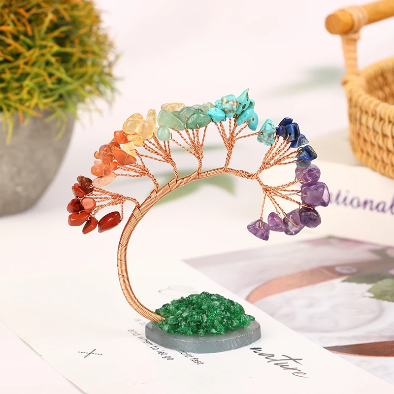 Přirozený broušené sklo šťastný strom ornamenty hojení drahokam okrasa domácí ploše dekorace joga meditace a domácí dekorace