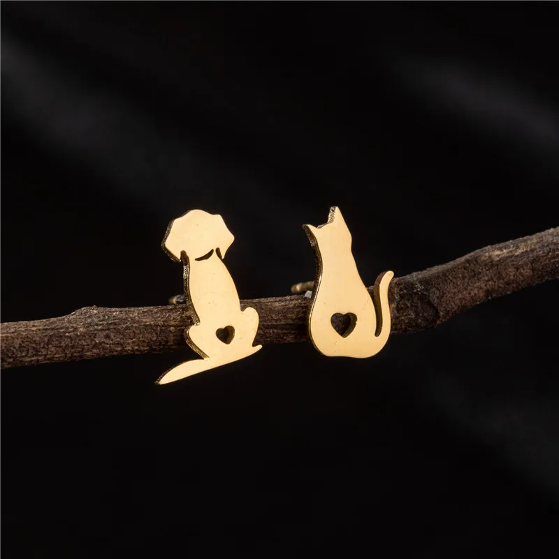 Niedliche goldene Edelstahl-Katzenohrringe für Damen, Schmuck, modische Tier-Ohrringe, Kätzchen-Ohrstecker, lustiges Ohrpiercing-Accessoire – Detail 15