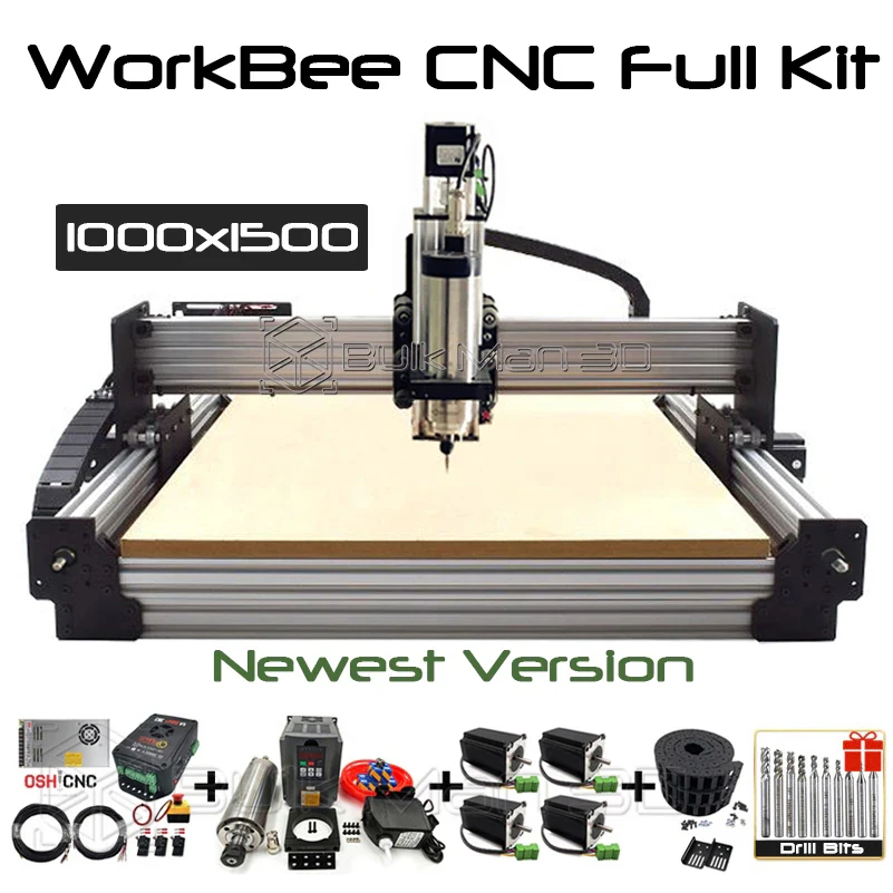 

BulkMan 3D V2.2 Newest 1015 WorkBee CNC Router Machine Full Kit with Tingle Tension System 4 Axis Wood Metal Milling Engraver