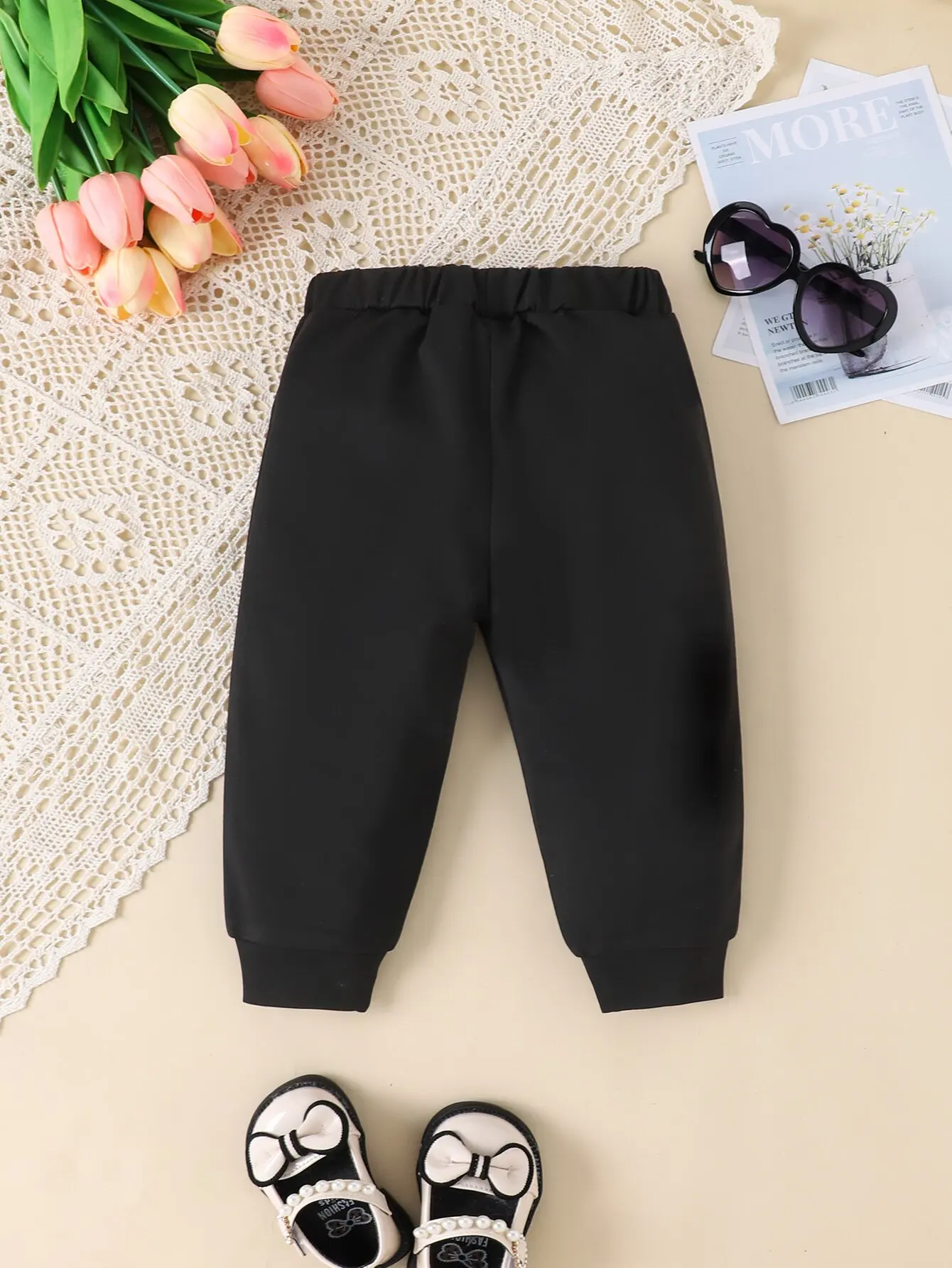 Baby leggings spring and autumn baby girls casual simple loose outdoor sports pants solid color bow decorated comfortable