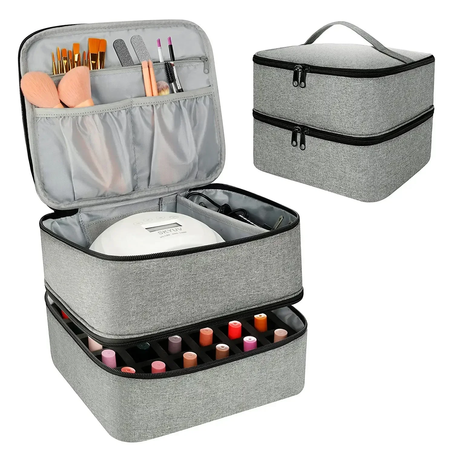 Storage Double-Layer Nail Tools Nail Polish Carrying Case Nail Organizers and and Dryer Case Holds 30 Various Size Bottles