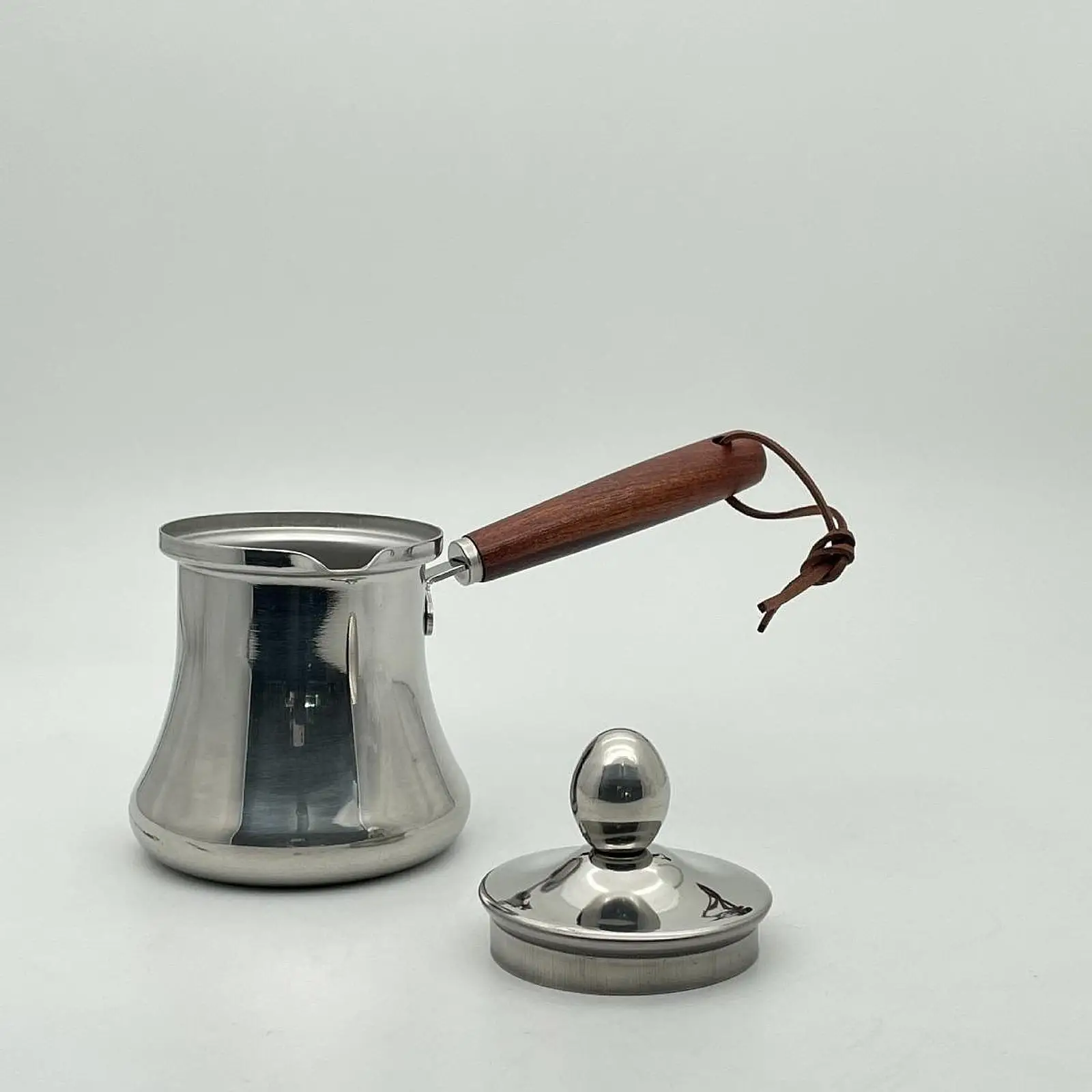 Turkish Coffee Pot Melting Pot with Lid with Wooden Handle with Spout Stovetop