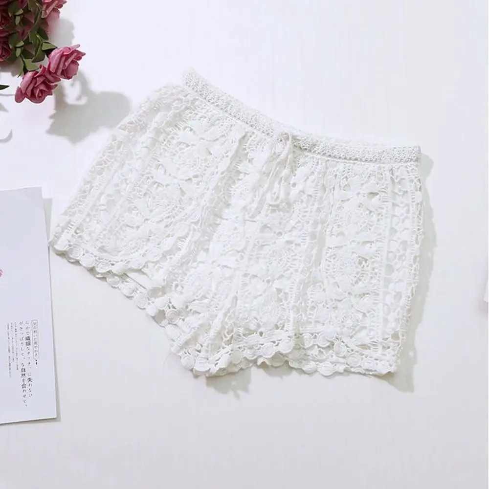 Boho Holiday Crochet Shorts for Women High Waist Hollow Out Lace-up Female Short Ladies Summer All-matching Trousers