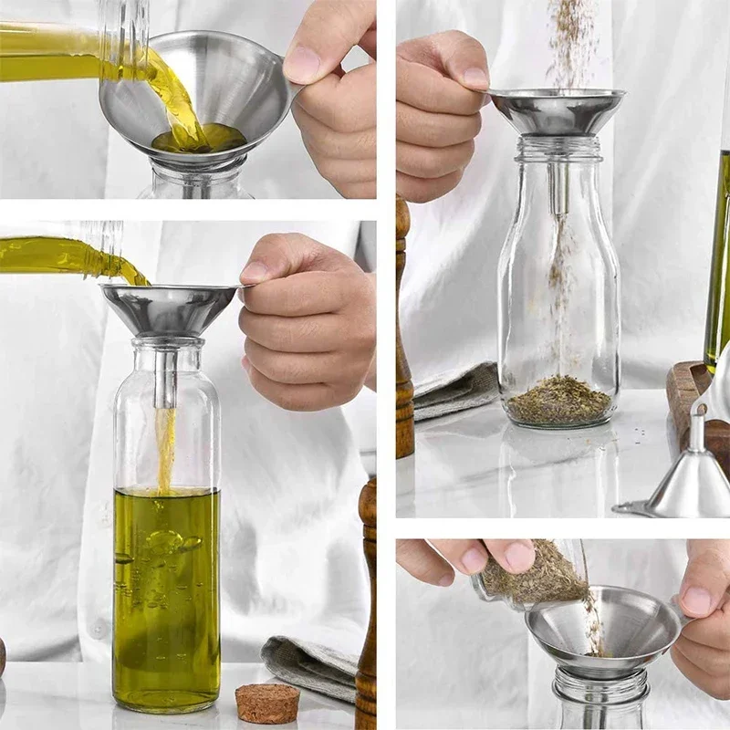 3Pcs/set Stainless Steel Funnel Portable Cone Funnel Pour Oil Wine Liquid Hopper Multi-Use Kitchen Funnel For Liquid Oils Powder